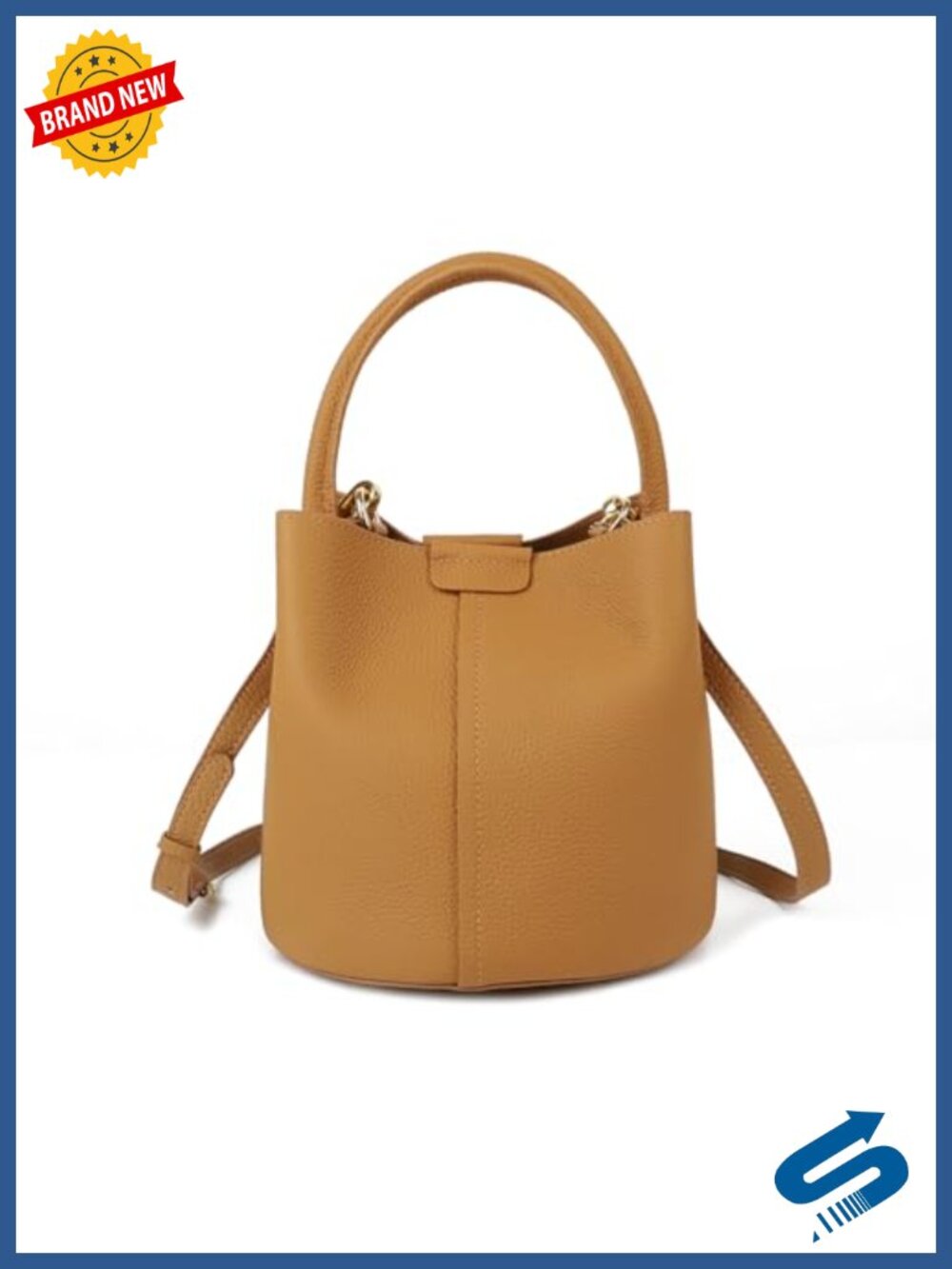 Genuine Leather Crossbody Bucket Handbag for Women, 3-in-1 Carry, Adjustable
